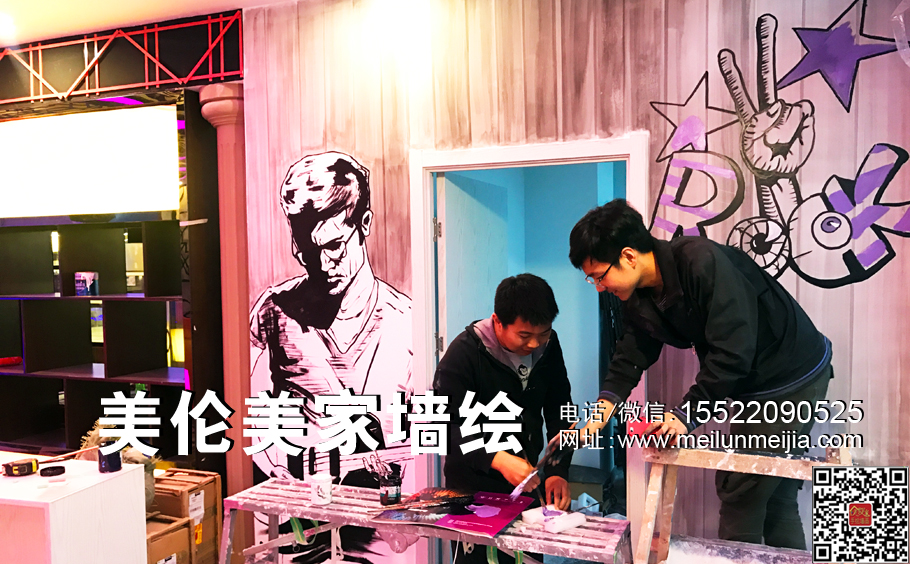 包廂裝修墻體彩繪,唱歌會所墻畫,歌吧手繪墻,明星肖像墻畫